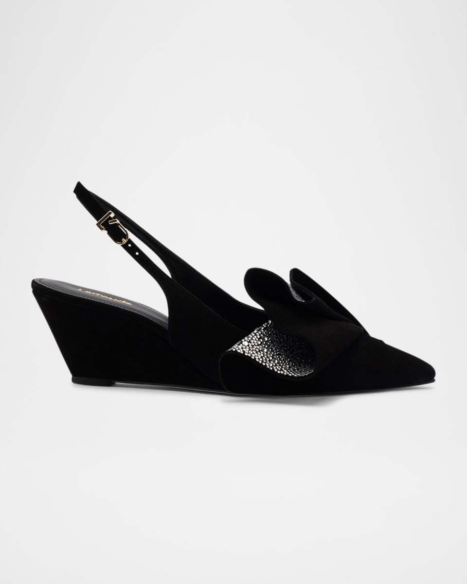 Loulou Suede Ruffle Wedge Pumps